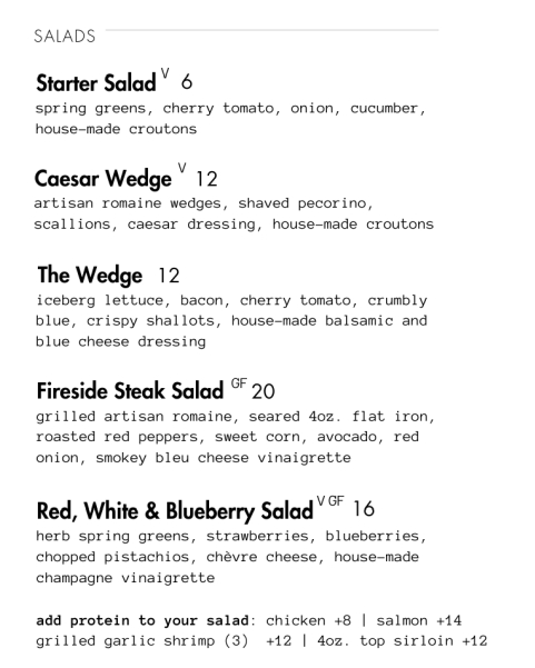 Dinner Menu Section