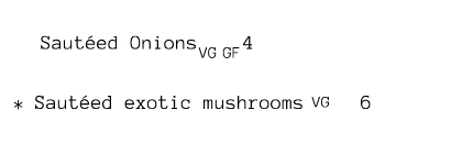 Dinner Menu Section