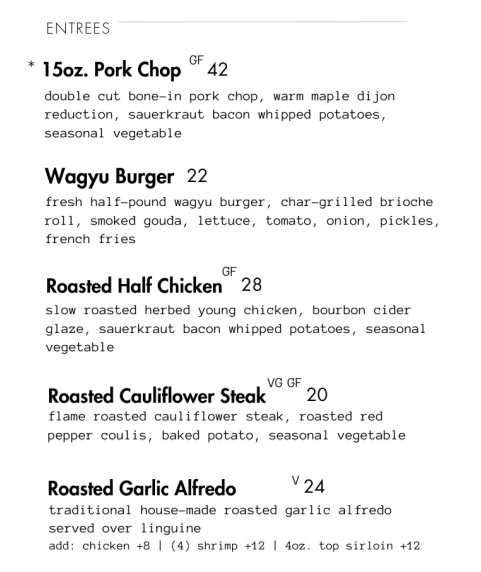 Dinner Menu Section
