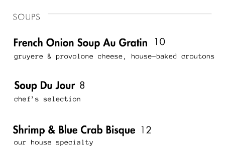 Dinner Menu Section